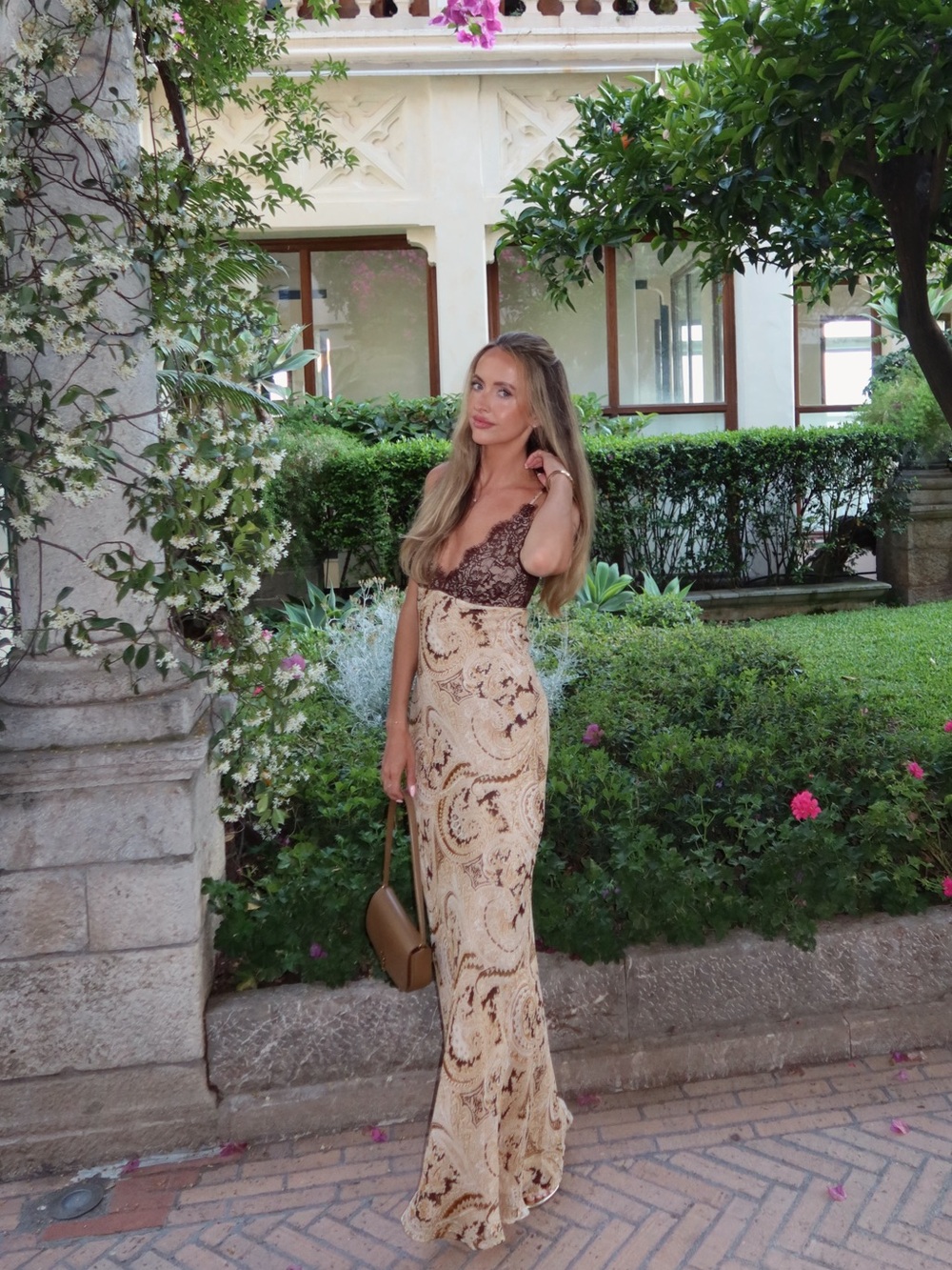 L'AGENCE Brown and Cream Paisley Maxi Dress